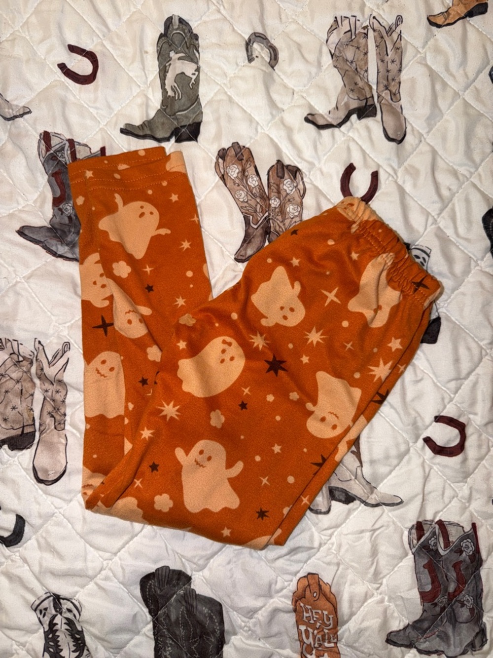 Kids Halloween Ghost Print Orange Leggings